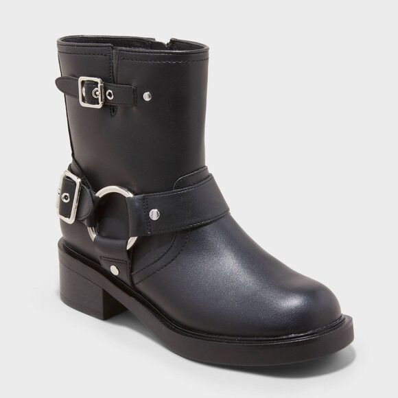 NWT Universal Thread Women’s Black Connor Harness Buckle Ankle Boots | Size 9.5 - Picture 1 of 1